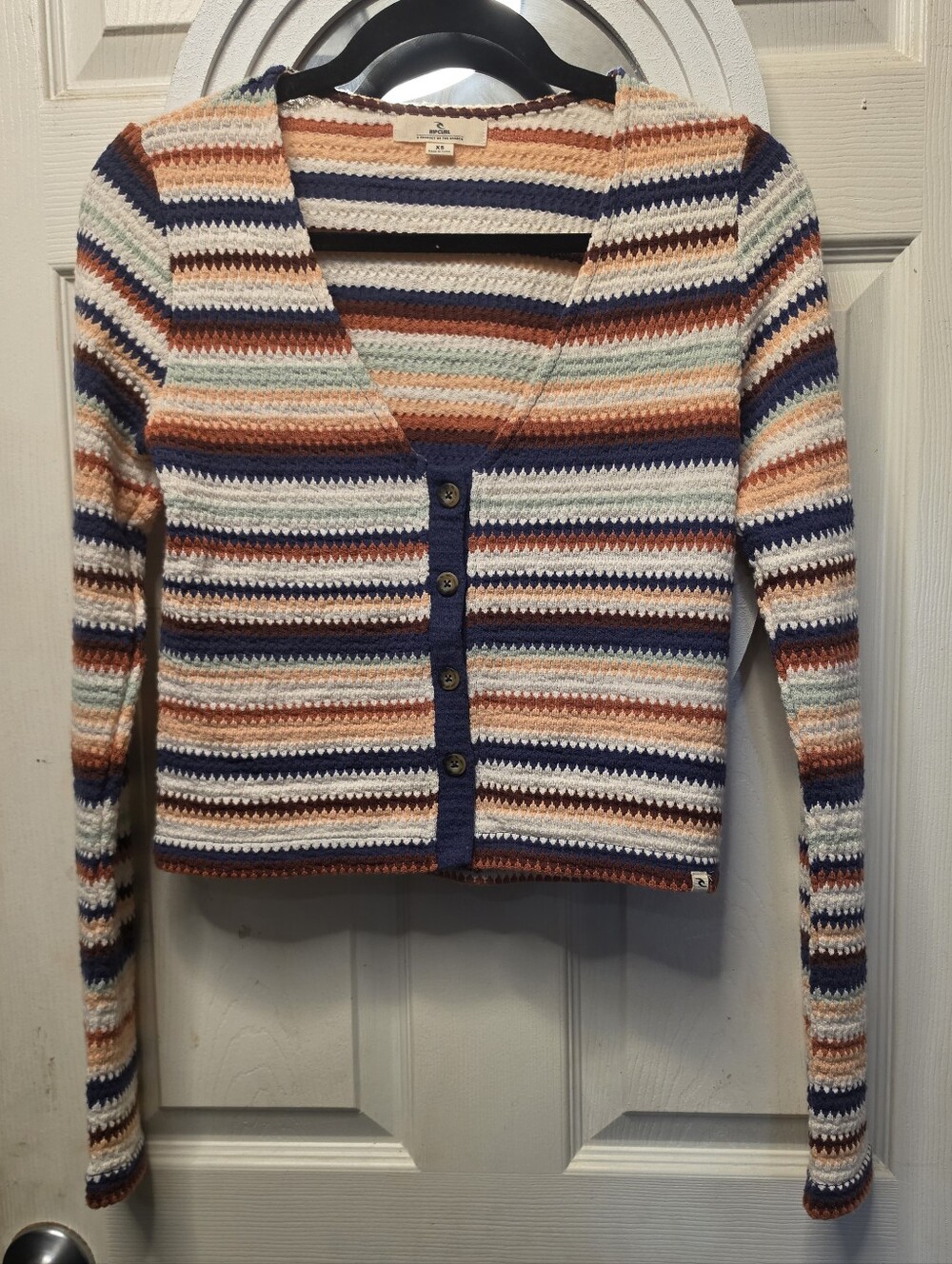 Rip-Curl Multi Colored Striped Cropped Button Cardigan